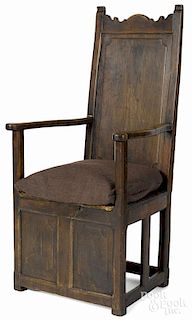 George I walnut and pine wainscot armchair, early 18th c.