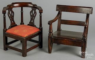 Two English mahogany child's chairs, early 19th c., 16 1/4'' h. and 15 1/4'' h.