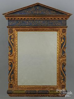Italian painted and gilt decorated mirror, 19th c., 30'' x 19 1/4''.