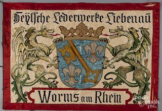 German silk embroidered banner, dated 1907, for a music company, 35'' x 50''.