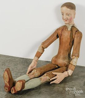 French carved and painted artist's mannequin, 19th c., 50'' h.