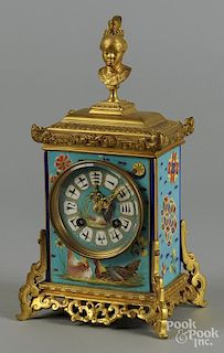 French gilt bronze and porcelain mantel clock, late 19th c., with a Japy Freres movement