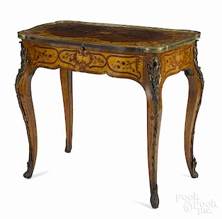 French ormolu mounted marquetry ladies writing desk, late 19th c., with a slide, 30'' h.