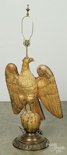 German carved and gilded eagle table lamp, 19th c., 32'' h.