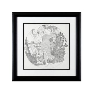 Guillaume Azoulay, "Preliminary Sketch for Aquarius" Framed Original Drawing, Hand Signed with Letter of Authenticity. (Used as Master for Limited Edi