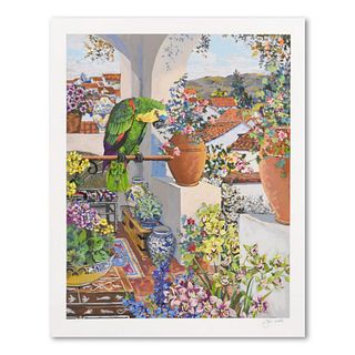 John Powell, "Parrot & Rooftops" Limited Edition Serigraph, Numbered and Hand Signed with Letter of Authenticity.