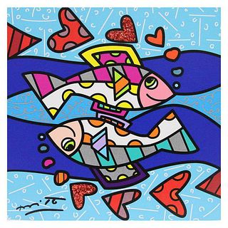 Britto, "Pisces" Hand Signed Limited Edition Giclee on Canvas; Authenticated.