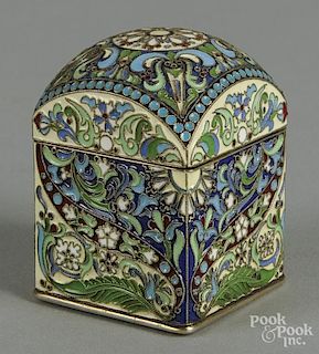 Russian silver and enameled box, 2 1/2'' h.