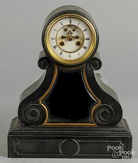 French slate mantel clock, late 19th c., with Japy Freres movement, 15 1/4'' h.