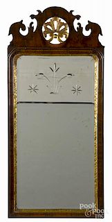 George II walnut veneer looking glass, mid 18th c., 35'' x 15 1/2''.
