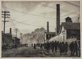 Martin Lewis (American, 1881-1962) Drypoint Etching On Wove Paper, C. 1937, Day's End, H 9.75'' W 13.5''