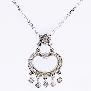 Delicate 14 Karat White Gold and Diamond Necklace