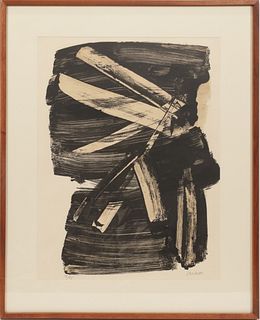 PIERRE SOULAGES, FR. B 1919 LITHOGRAPHY NO.10, #18/95, 1963, H 25", W 19", UNTITLED (OUTRENOIR) 