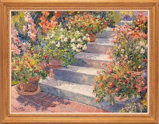 PIERRE BITTAR, MICH. FRENCH B 1934, OIL PAINTING H 36" W 48" SUMMER FLOWERS 