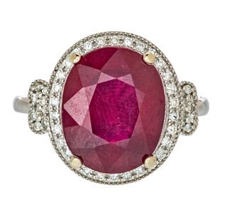 7.99CT RUBY, DIAMOND & 14KT GOLD RING, SIZE: 6.5, T.W. 5.53 GR 