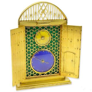 Magnificent Rare 20th Century Sterling Silver Vermeil Gold Desk Clock with Breguet Movement