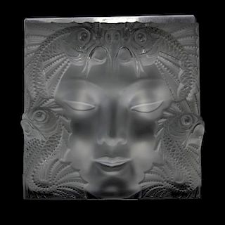 Lalique France "Masque de Femme" Frosted Crystal Mask Sculpture