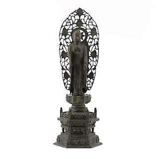 Early 20th Century Chinese Patinated Bronze Standing Buddha