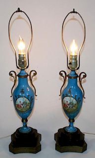 Pair of French Old Paris porcelain lamps