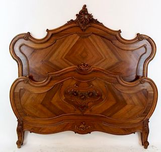 French Louis XV bed in carved walnut