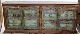Distressed and painted sideboard with iron hardware