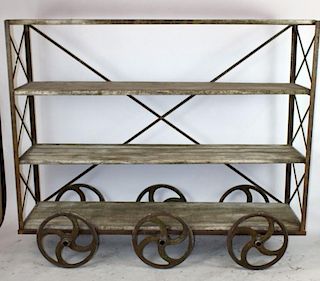 French Industrial rolling cart with shelves
