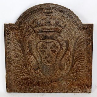 French cast iron fire back panel with crown