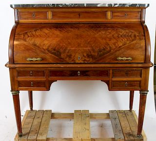 French cylinder desk in mahogany  with marble top