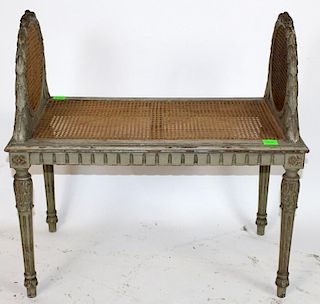 French Louis XVI painted bench with cane