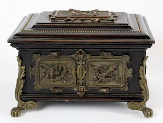French Napoleon III dresser box with relief bronze