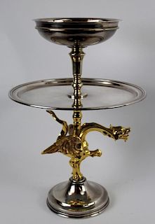 Silverplate 2-tier compote with dragon