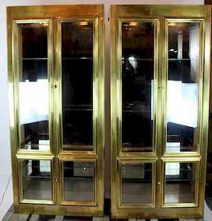 Pair of Mastercraft brass vitrines or display cabinets