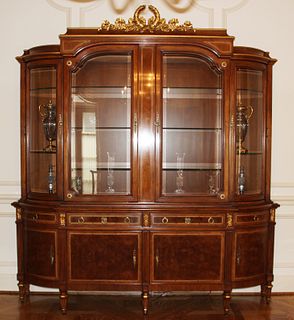 KARGES FRENCH EMPIRE WALNUT BREAKFRONT, H 97", W 86" 