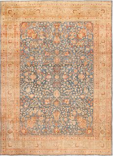 Antique Room Size Light Blue Persian Khorassan Rug 14 ft 6 in x 10 ft (4.42 m x 3.05 m)