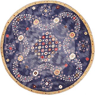 Modern Swedish Inspired Round Blue Rug 9 ft 10 in x 9 ft 10 in (3 m x 3 m)