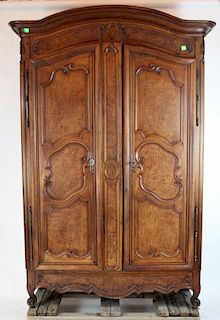French Provincial armoire in burled walnut