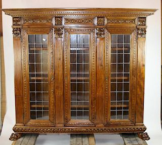 Italian Renaissance bookcase with leaded glass