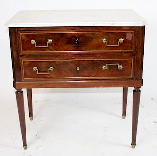 French Louis XVI 2 drawer commode with marble