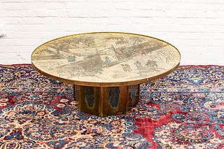 PHILIP AND KELVIN LAVERNE (AMERICAN) CHINOISERIE BRONZE TABLE, C 1960, H 18.5", DIA 50.5" 