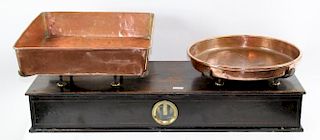 Large scale French balance scale with copper pans