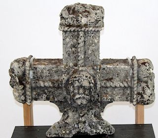 Antique French limestone fragment of cross