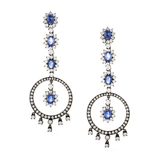 Diamond, Sapphire and 18K Earrings