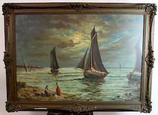 M. Clayton oil on canvas seascape with ships