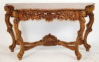Rococo style mahogany marble top console