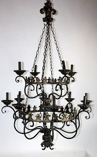 Gothic style tiered iron chandelier