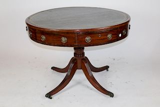 English mahogany & leather top drum table