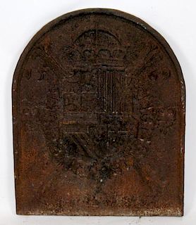 Antique cast iron fire back panel dated 1569