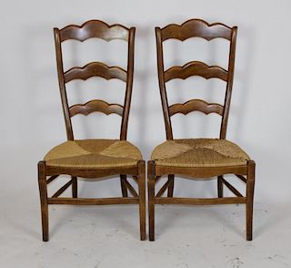 Pair of high ladder back maple chairs