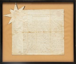 BENJAMIN FRANKLIN, (AMERICAN 1706-1790) SIGNED PENNSYLVANIA LAND GRANT DATED 1787, H 15.75" W 18" OVERALL 