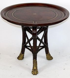 Maitland Smith leather top table with bronze feet
